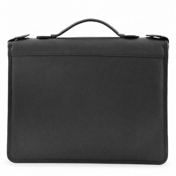 Black Leather Portfolio Case with Carry Handle – A4 Business Organizer