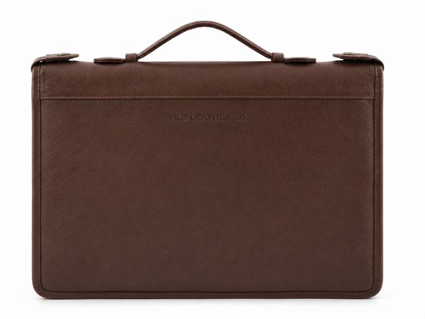 Brown Leather Portfolio Case with Carry Handle – A4 Business Organizer