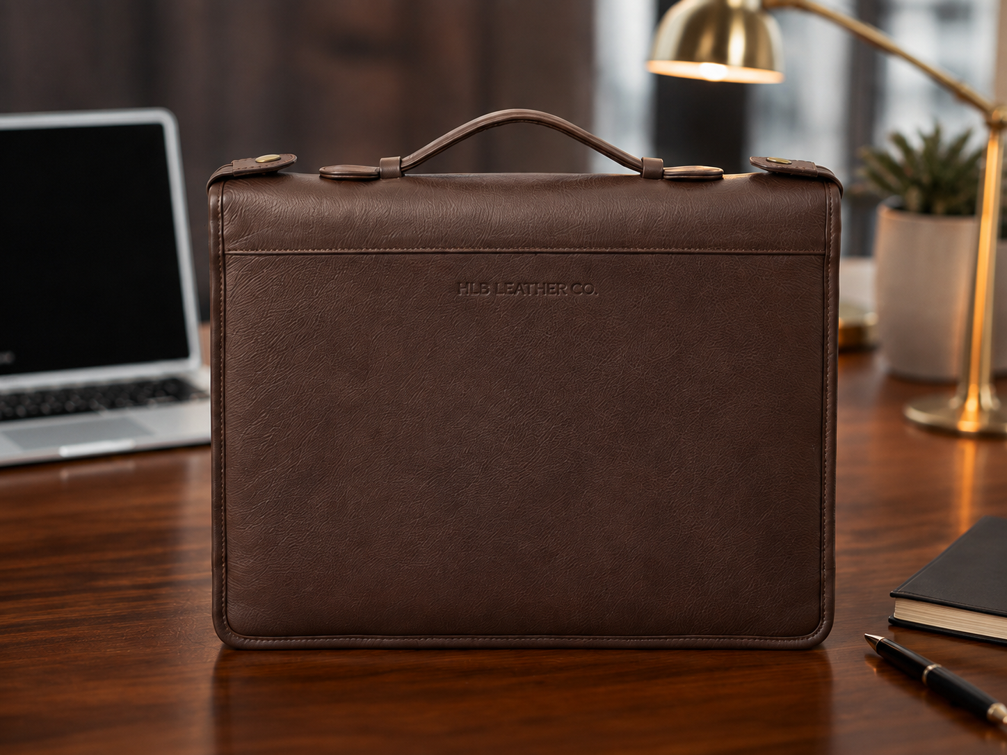 Brown Leather Portfolio Case with Carry Handle – A4 Business Organizer
