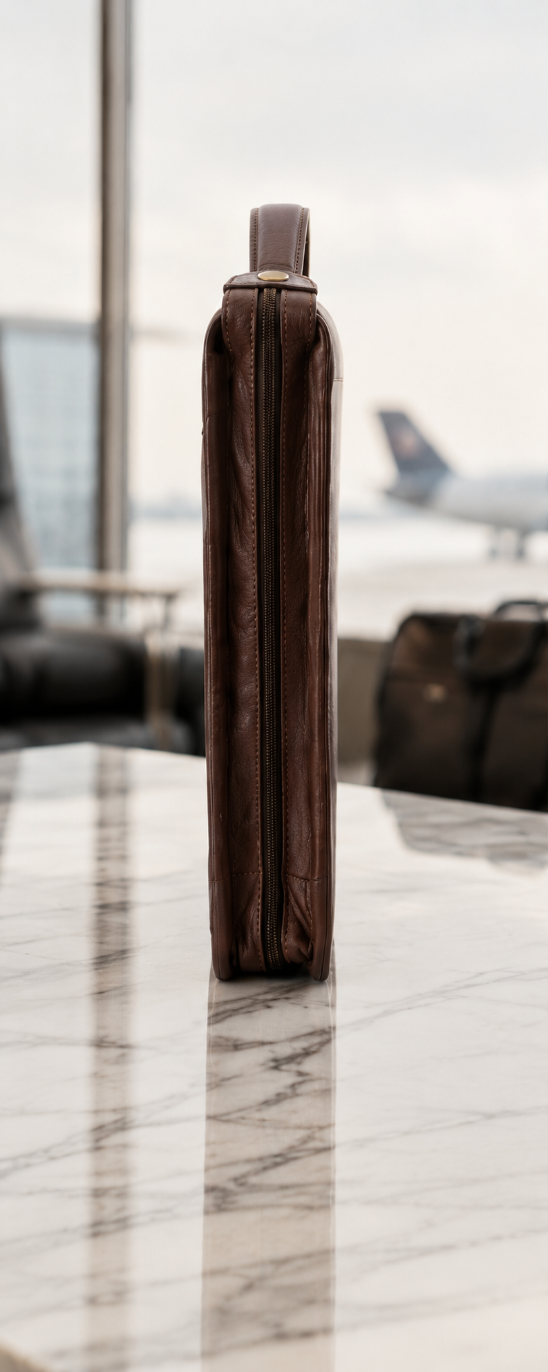 Brown Leather Portfolio Case with Carry Handle – A4 Business Organizer