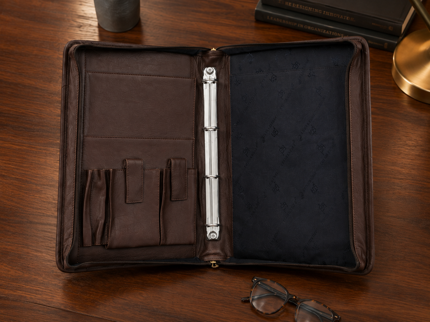 Brown Leather Portfolio Case with Carry Handle – A4 Business Organizer