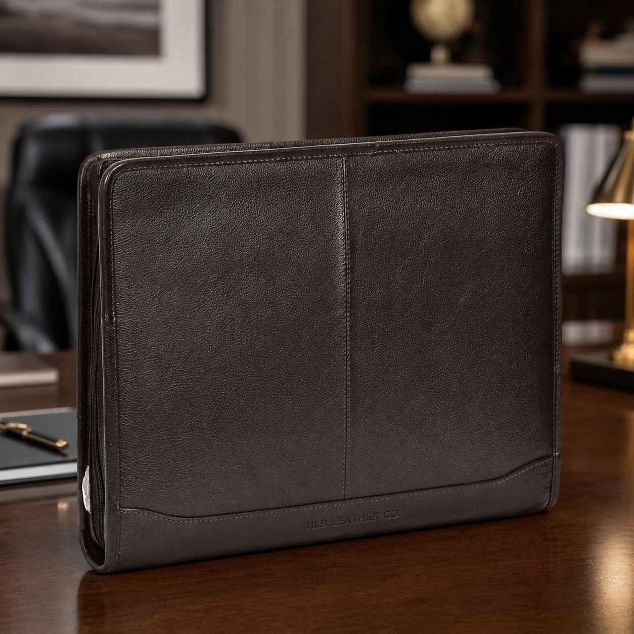 Braga Brown Leather Ring Binder Folio – Professional Conference Organizer
