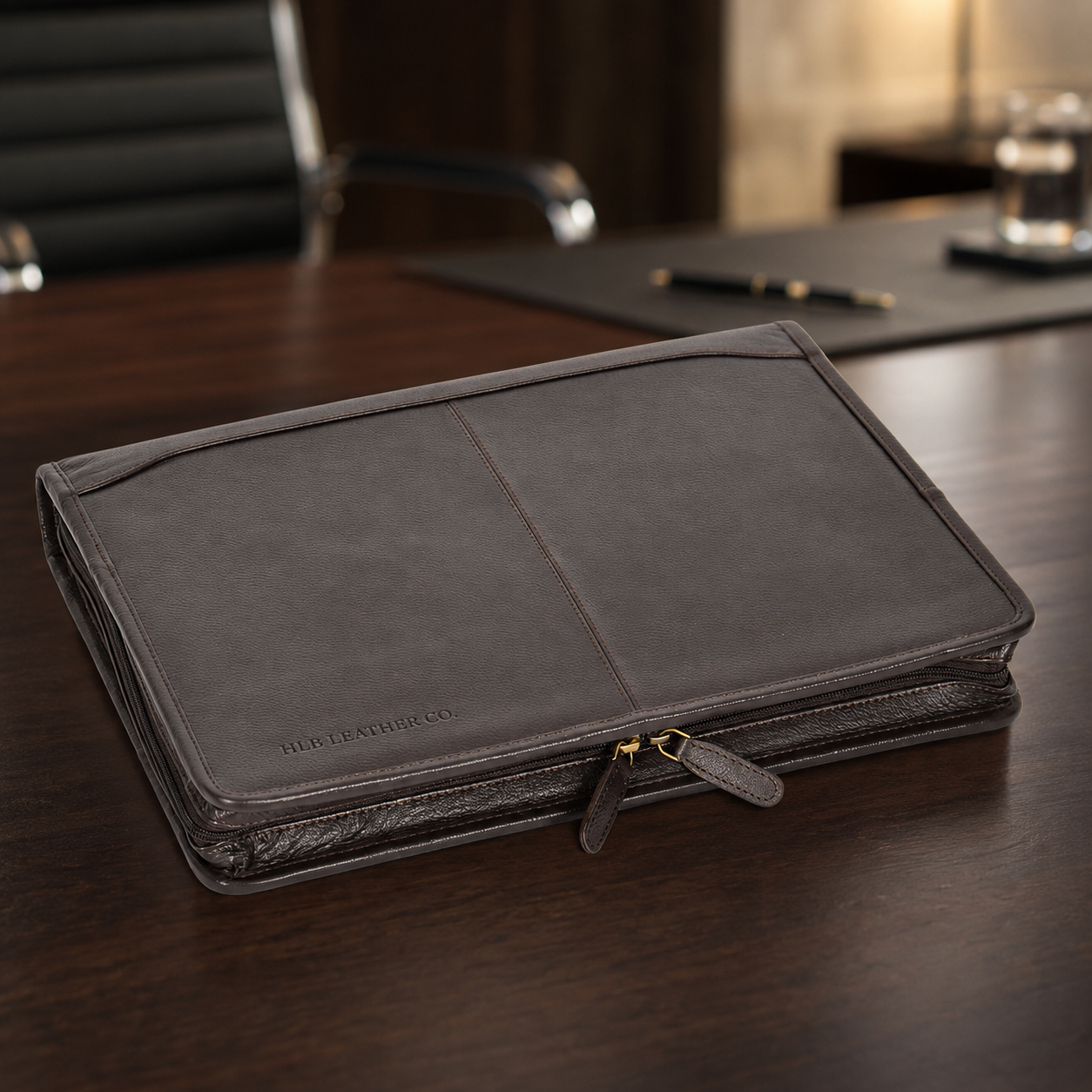 Braga Brown Leather Ring Binder Folio – Professional Conference Organizer