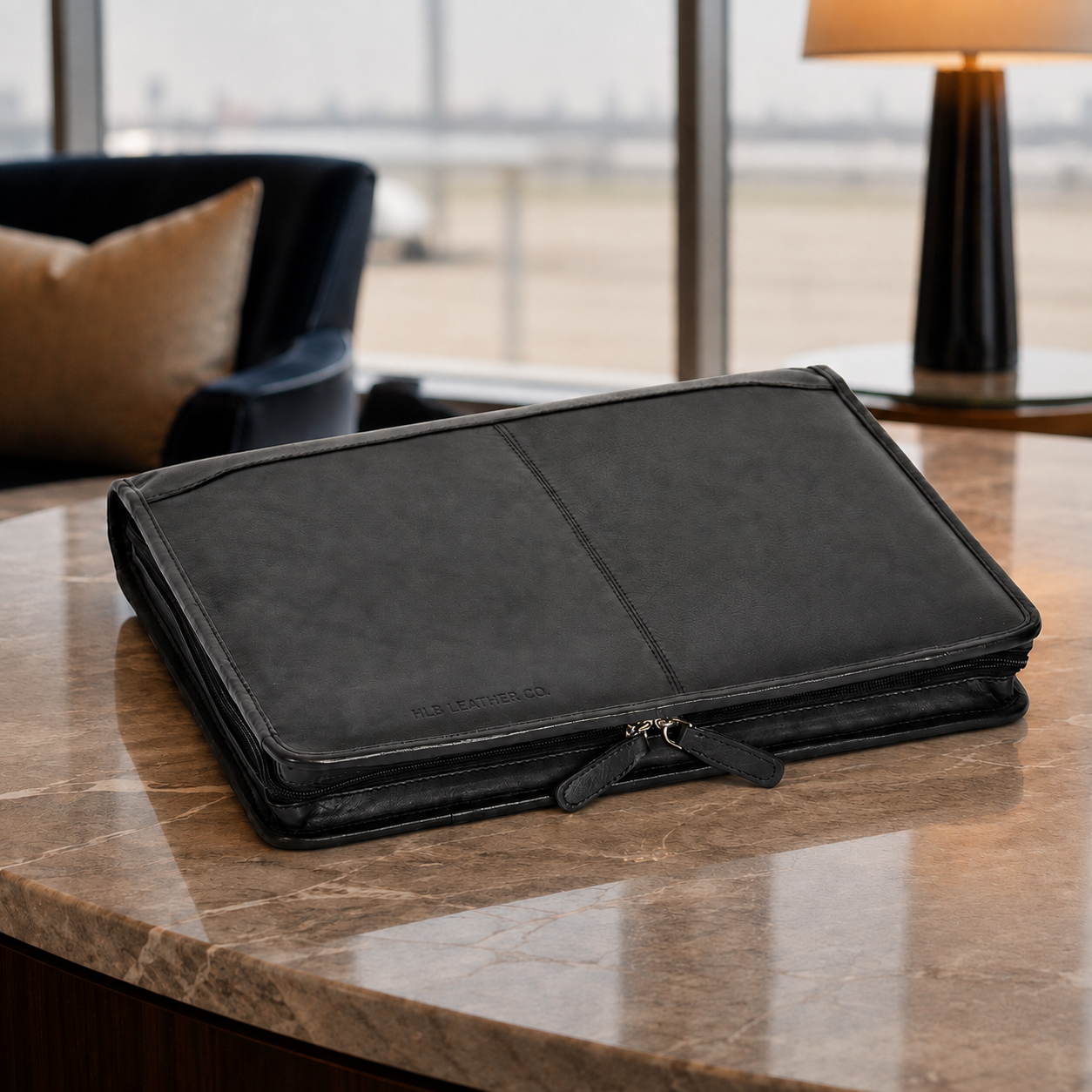 Braga Black Leather Ring Binder Folio – Professional Conference Organizer