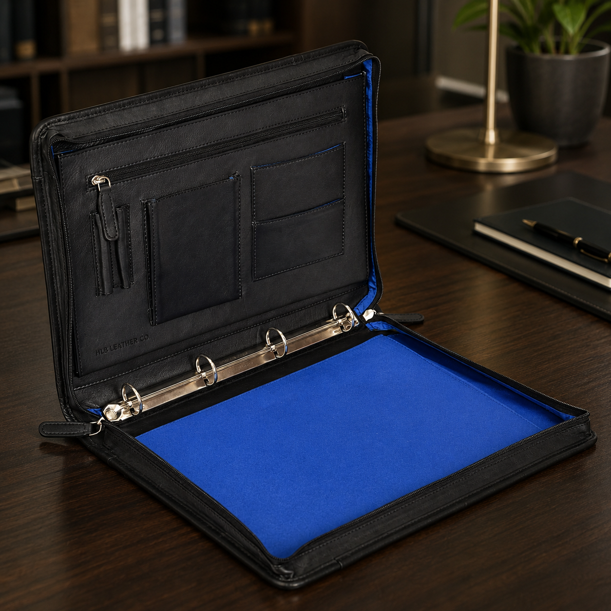 Braga Black Leather Ring Binder Folio – Professional Conference Organizer