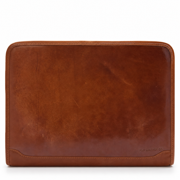 Muker Cognac Leather Portfolio Case – A4 Ring Binder Business Organizer