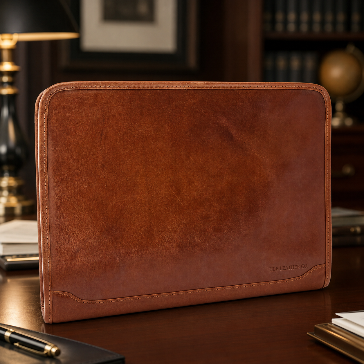 Muker Cognac Leather Portfolio Case – A4 Ring Binder Business Organizer
