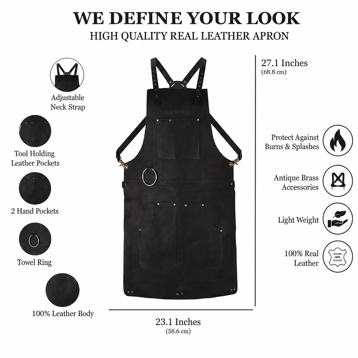 Handmade Full-Grain Cowhide Crossbody Leather Apron