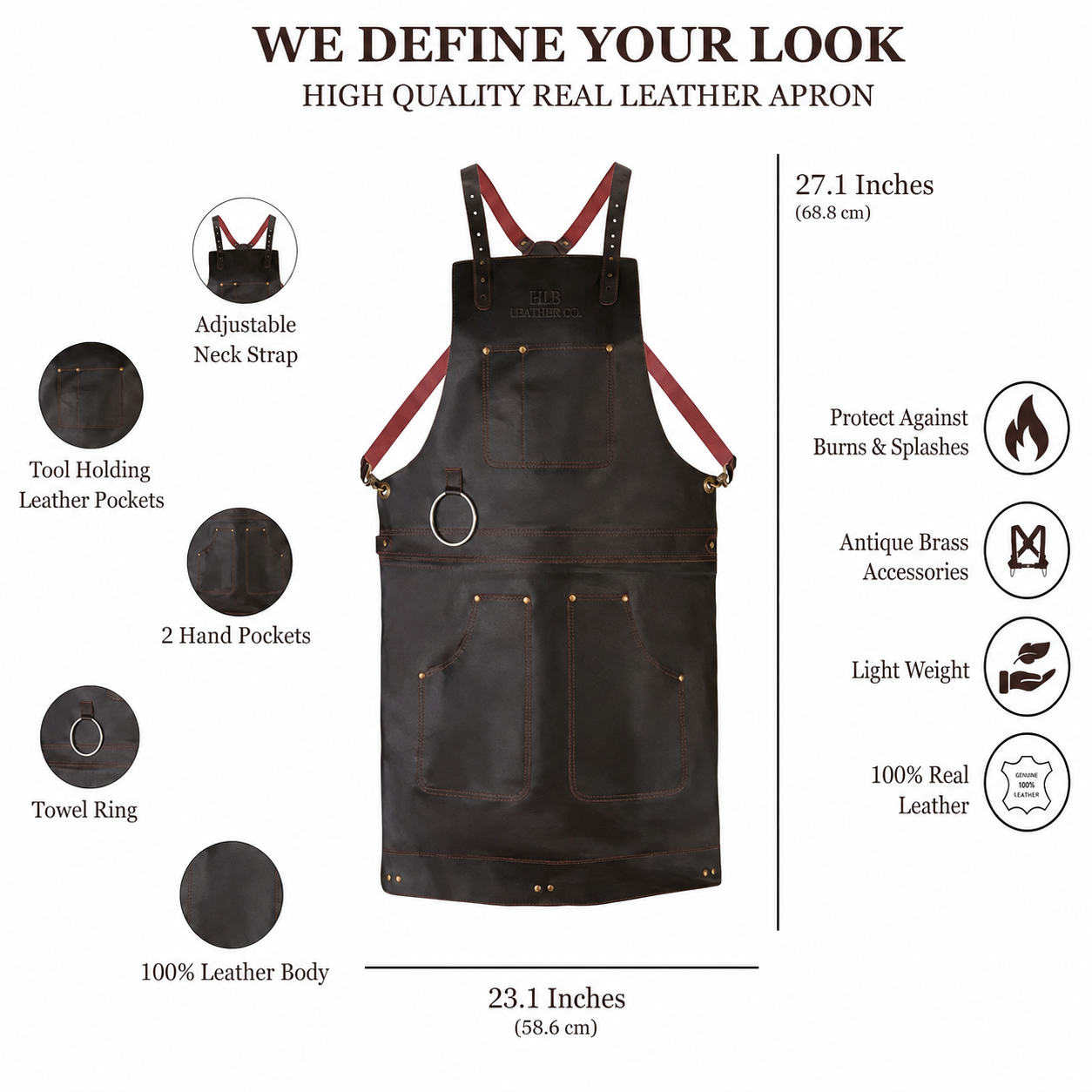 Handmade Full-Grain Cowhide Crossbody Leather Apron
