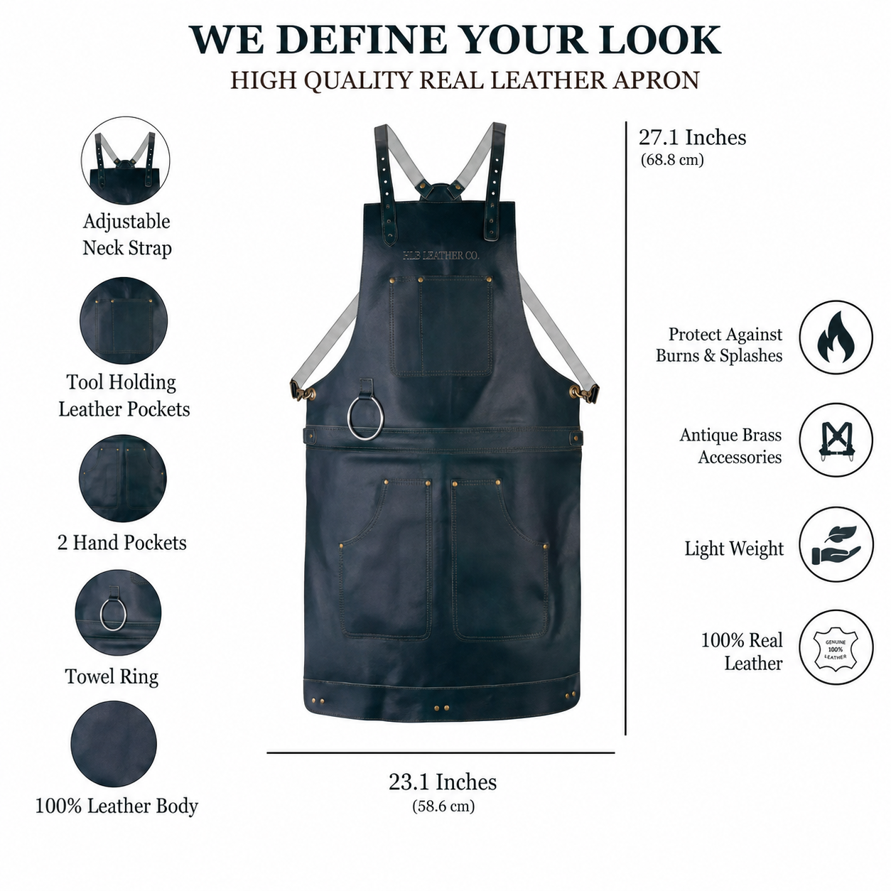 Handmade Full-Grain Cowhide Crossbody Leather Apron