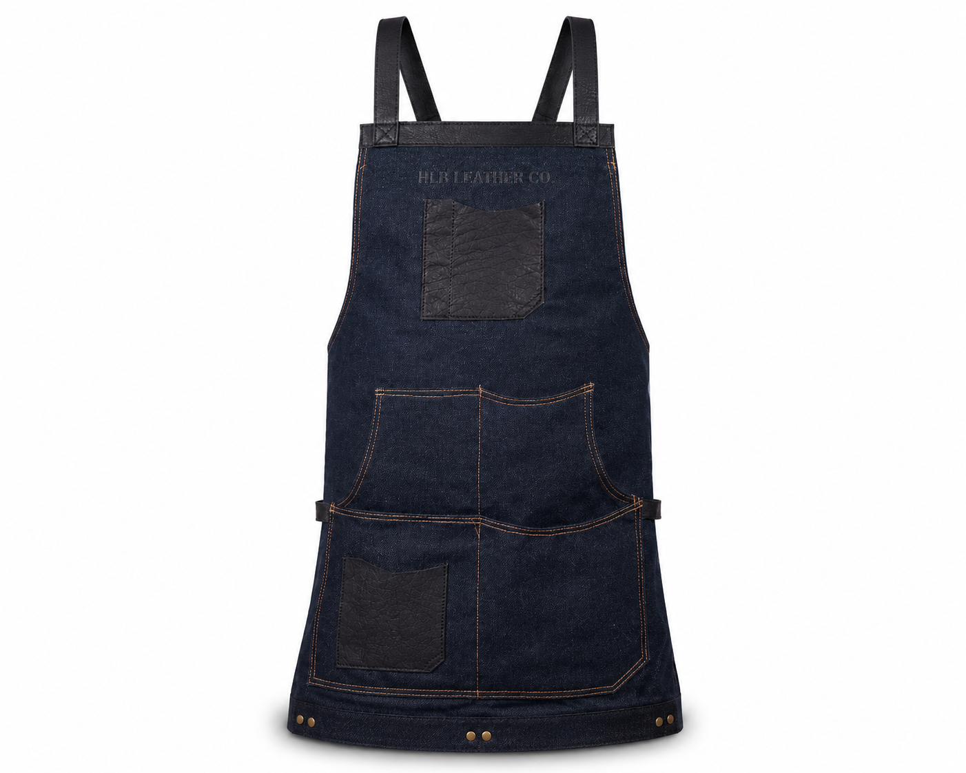 Denim Blue Waxed Canvas Work Apron with Leather Trim