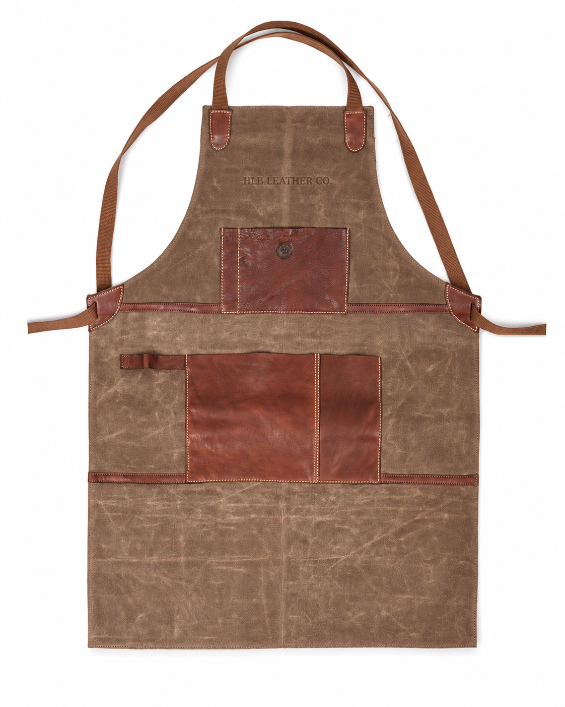 Seaweed Green Waxed Canvas Work Apron with Leather Straps
