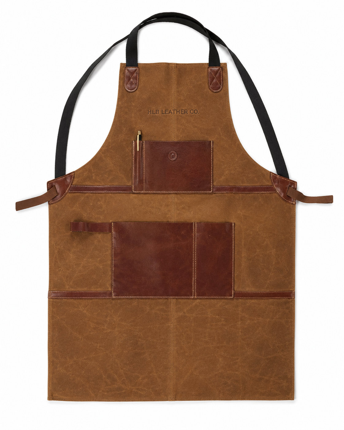 Caramel Brown Suede Leather Bib Apron with Front Pockets