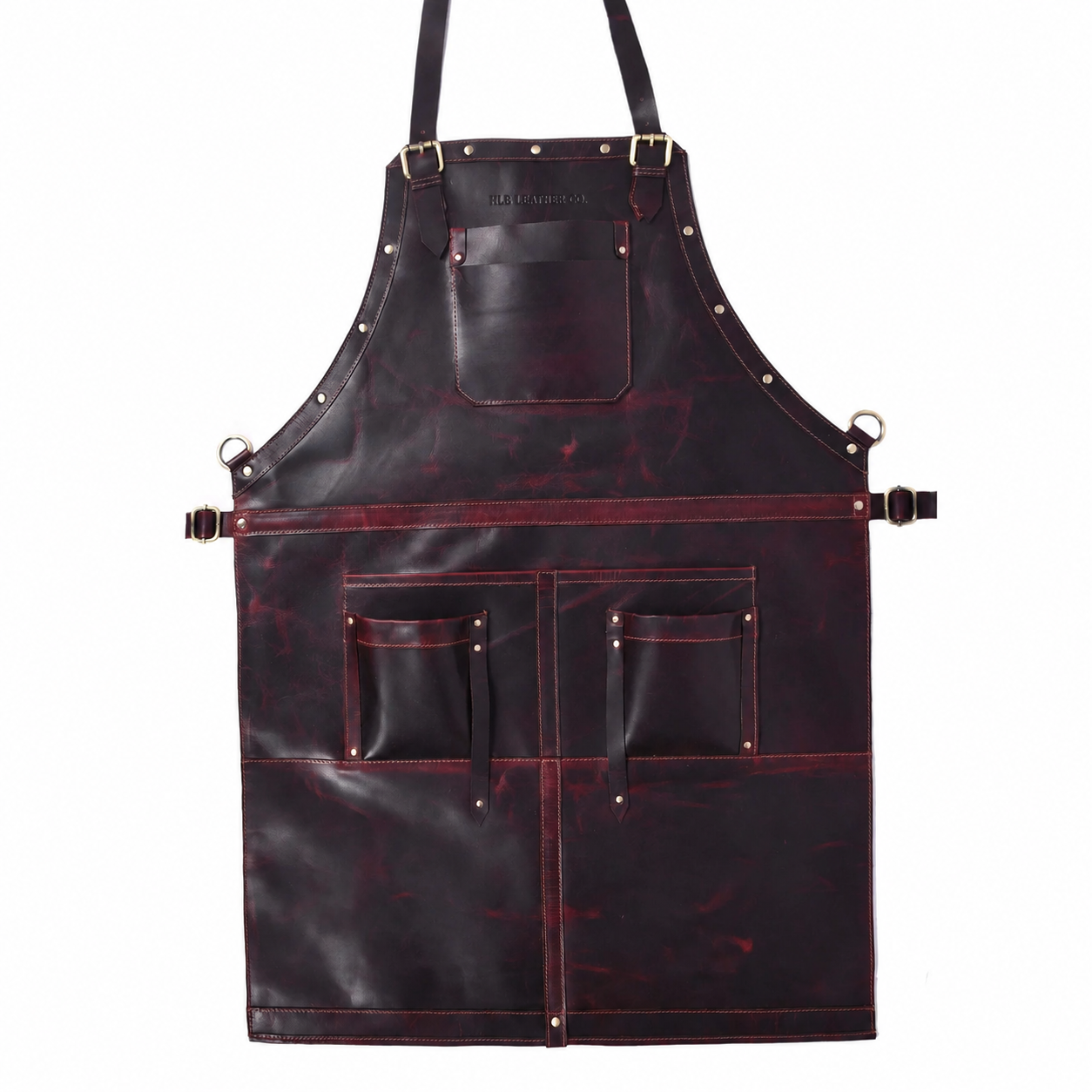 Full-Grain Leather Cross-Back Work Apron with Utility Pockets
