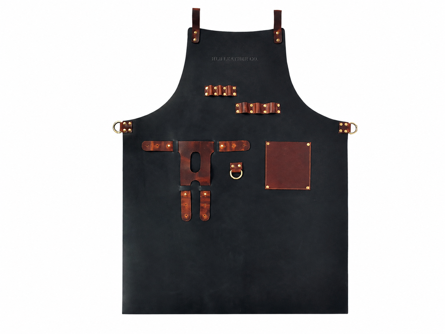 Black Full-Grain Leather Utility Apron with Tool Storage
