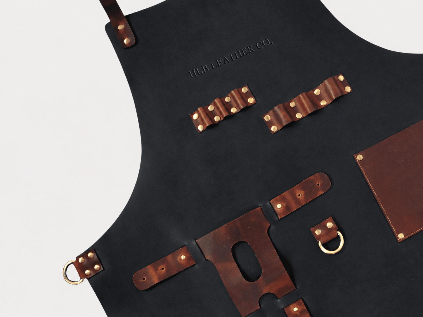 Black Full-Grain Leather Utility Apron with Tool Storage