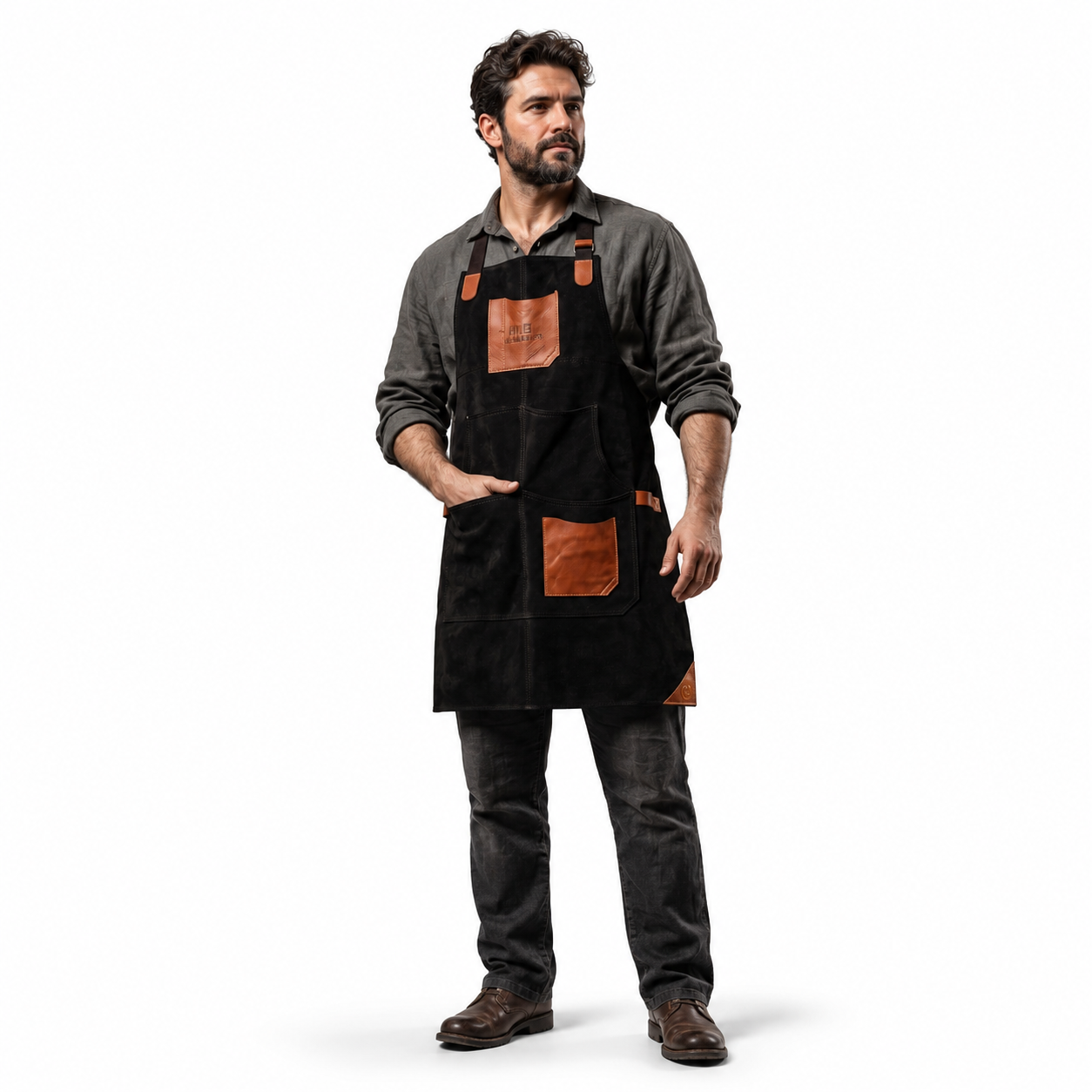 Raven Black Suede Leather Apron with Tailored Fit