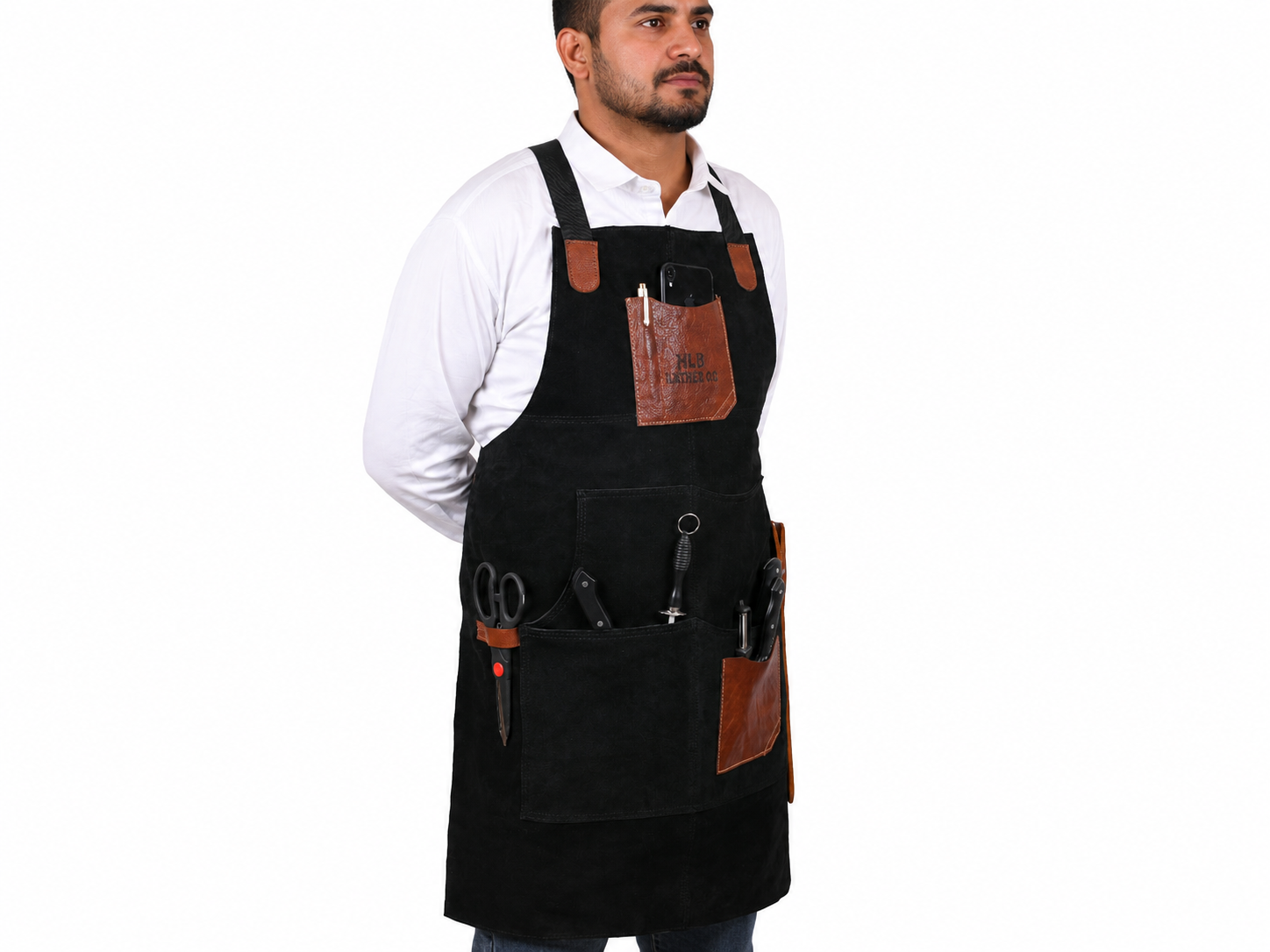 Raven Black Suede Leather Apron with Tailored Fit