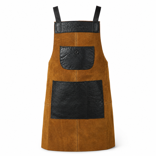 Raven Black Suede Leather Work Apron with Utility Pockets