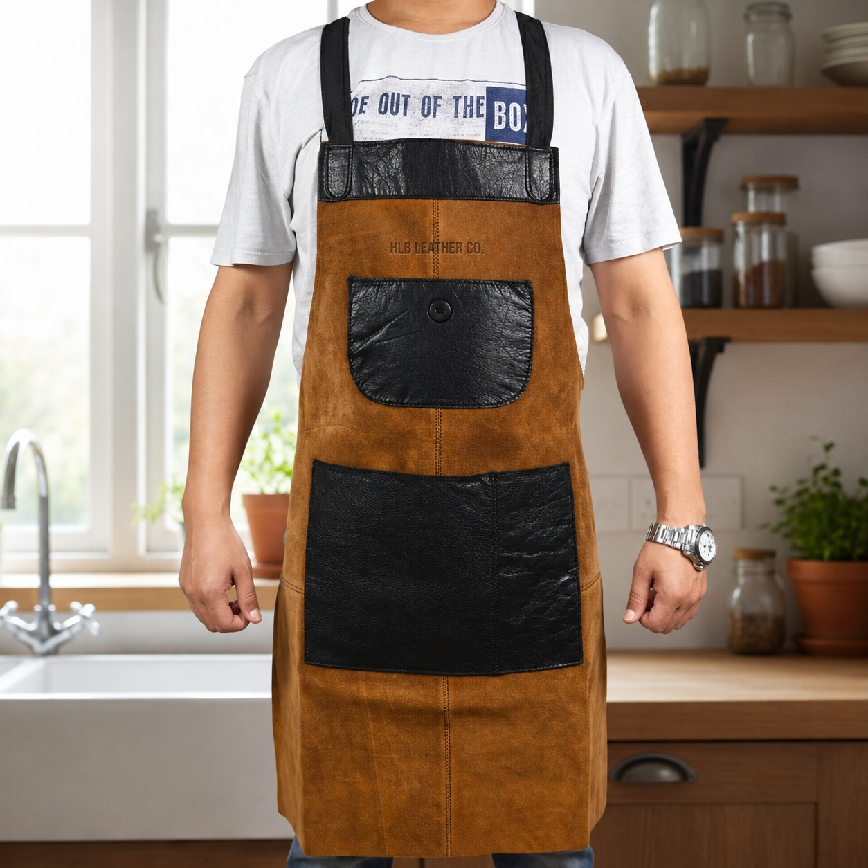Raven Black Suede Leather Work Apron with Utility Pockets