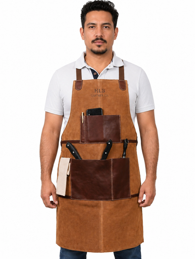 Chestnut Suede Leather Work Apron with Utility Pockets