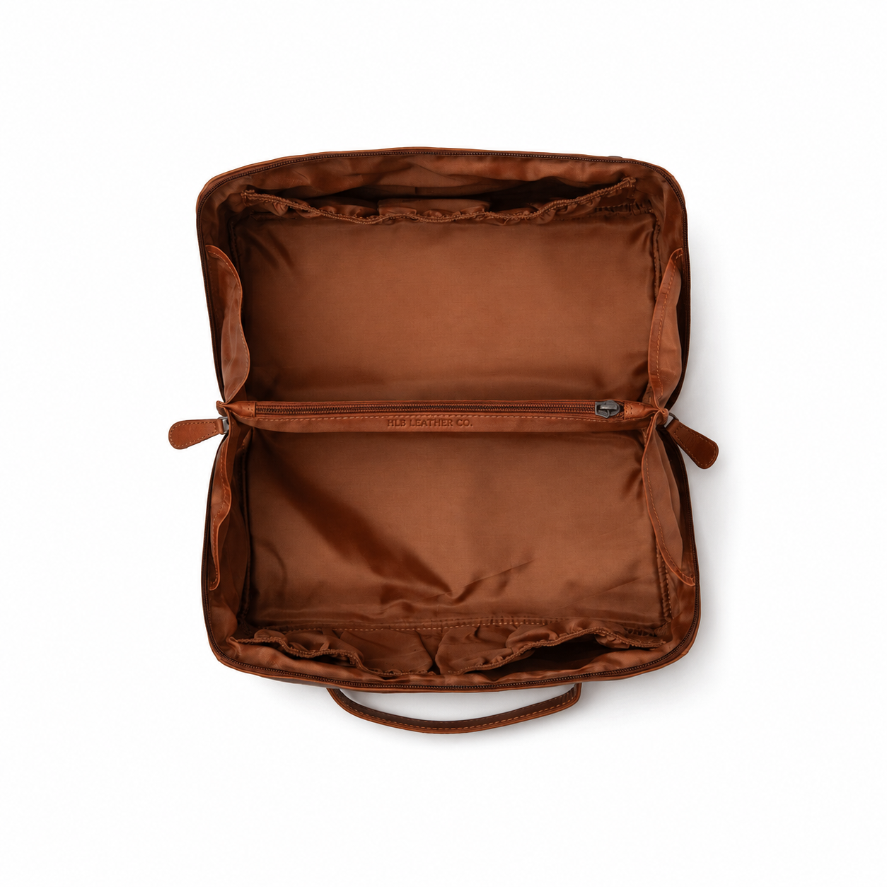 Trevia Cognac Wax Pull-Up Leather Toiletry Bag – Diagonal Zip Travel Organizer