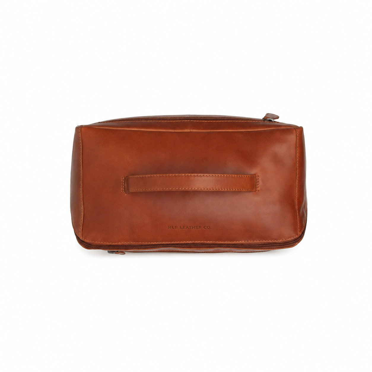 Trevia Cognac Wax Pull-Up Leather Toiletry Bag – Diagonal Zip Travel Organizer