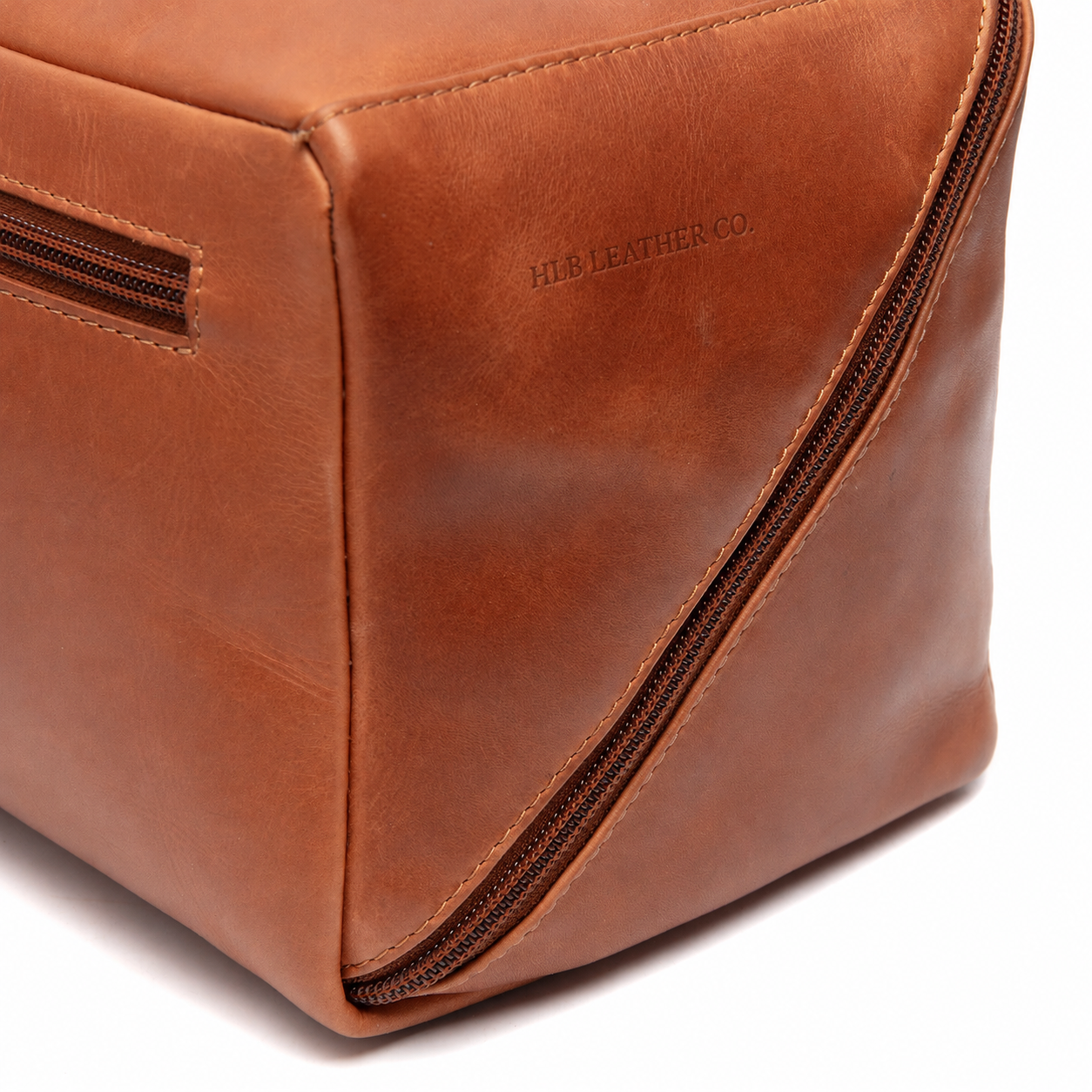 Trevia Cognac Wax Pull-Up Leather Toiletry Bag – Diagonal Zip Travel Organizer