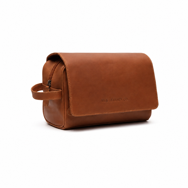 Cognac Wax Pull-Up Leather Dopp Kit – Travel Toiletry Organizer