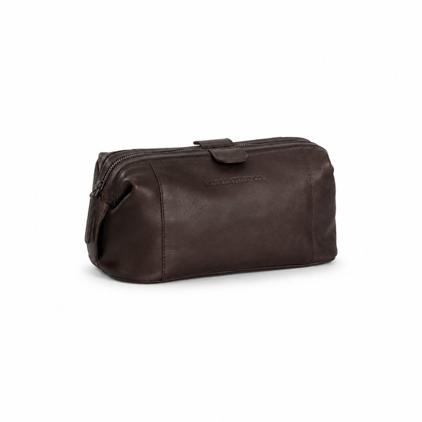 Brown Wax Pull-Up Leather Dopp Kit – Wide-Opening Travel Toiletry Bag