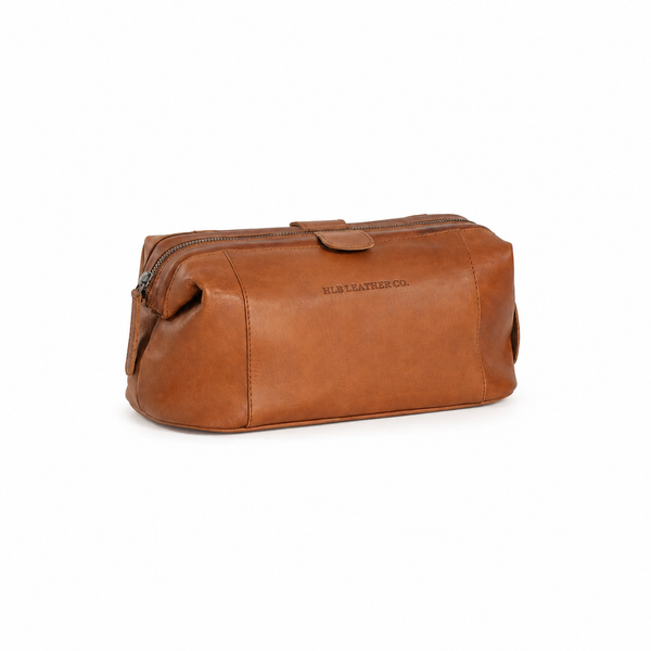 Cognac Waxed Leather Dopp Kit – Roll-Top Travel Toiletry Organizer