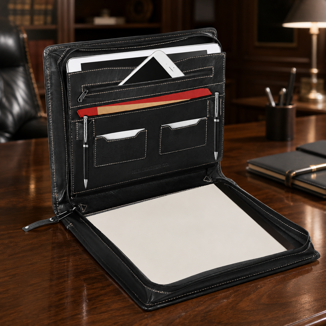 Orsett A4 Full-Grain Leather Portfolio – Zipped Conference & Tablet Organizer