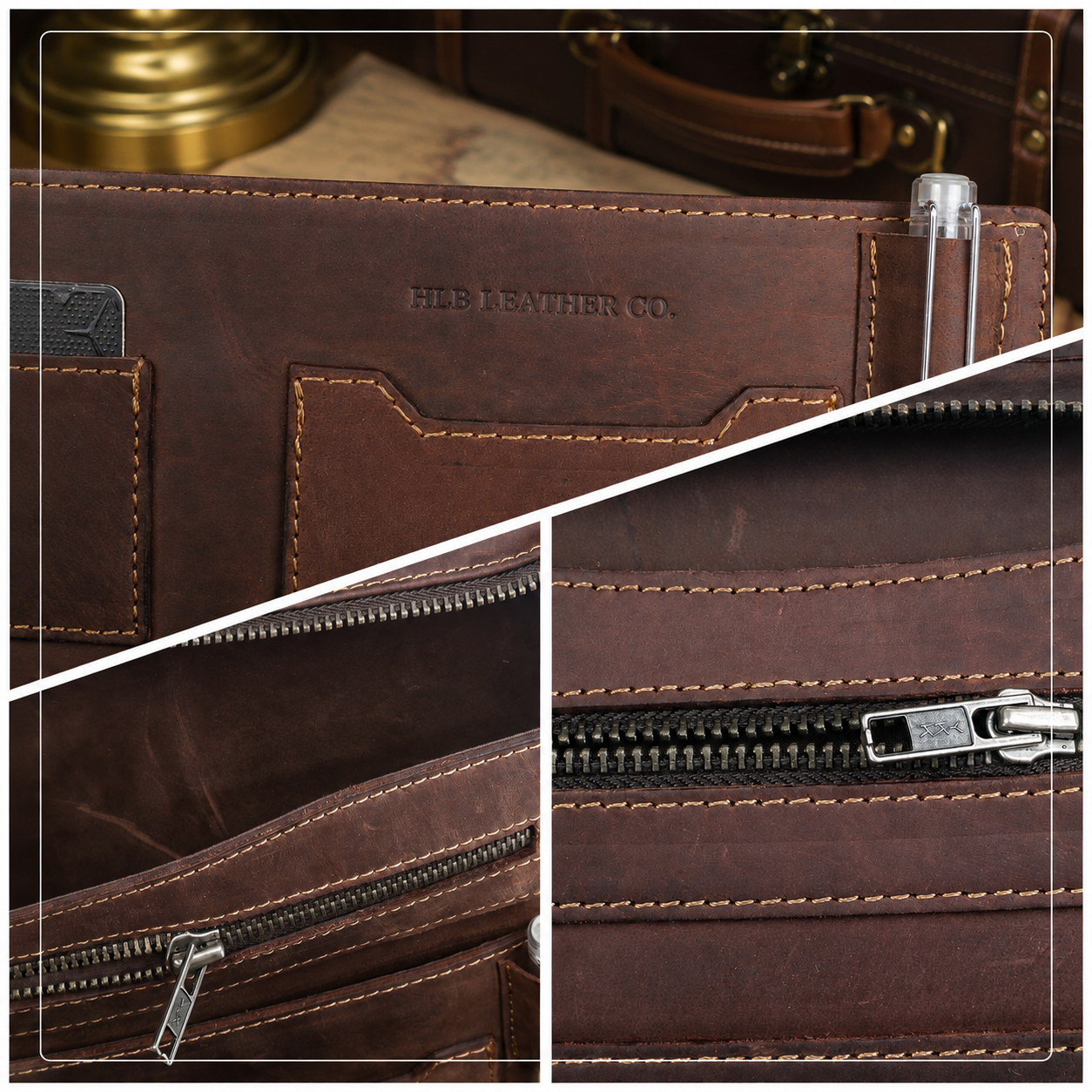 Gower A4 Full-Grain Leather Padfolio – Zipped Conference & Tablet Organizer