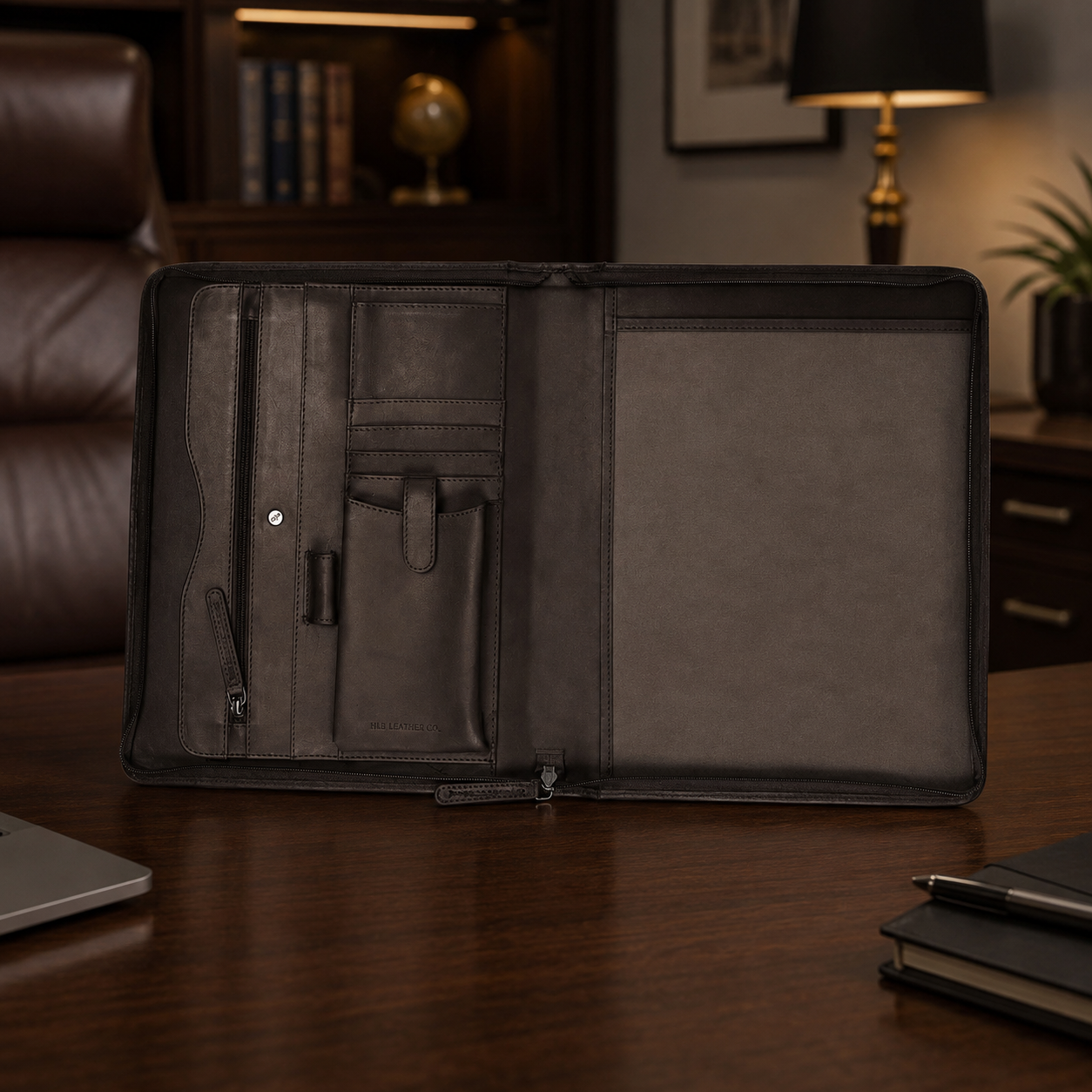 Barnet Brown A4 Leather Portfolio – Zipped Document & Tablet Organizer