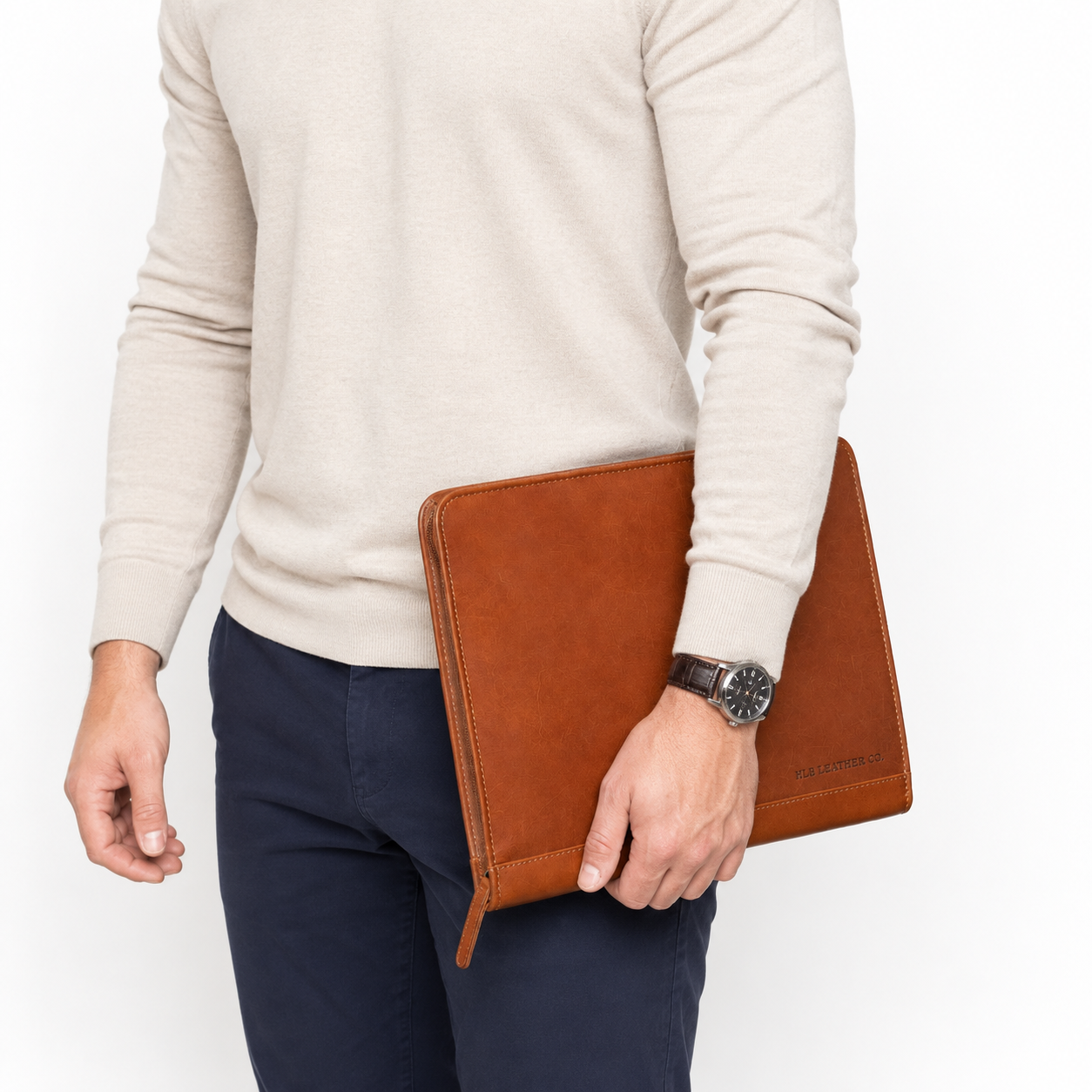 Barnet Cognac A4 Leather Portfolio – Zipped Document & Tablet Organizer