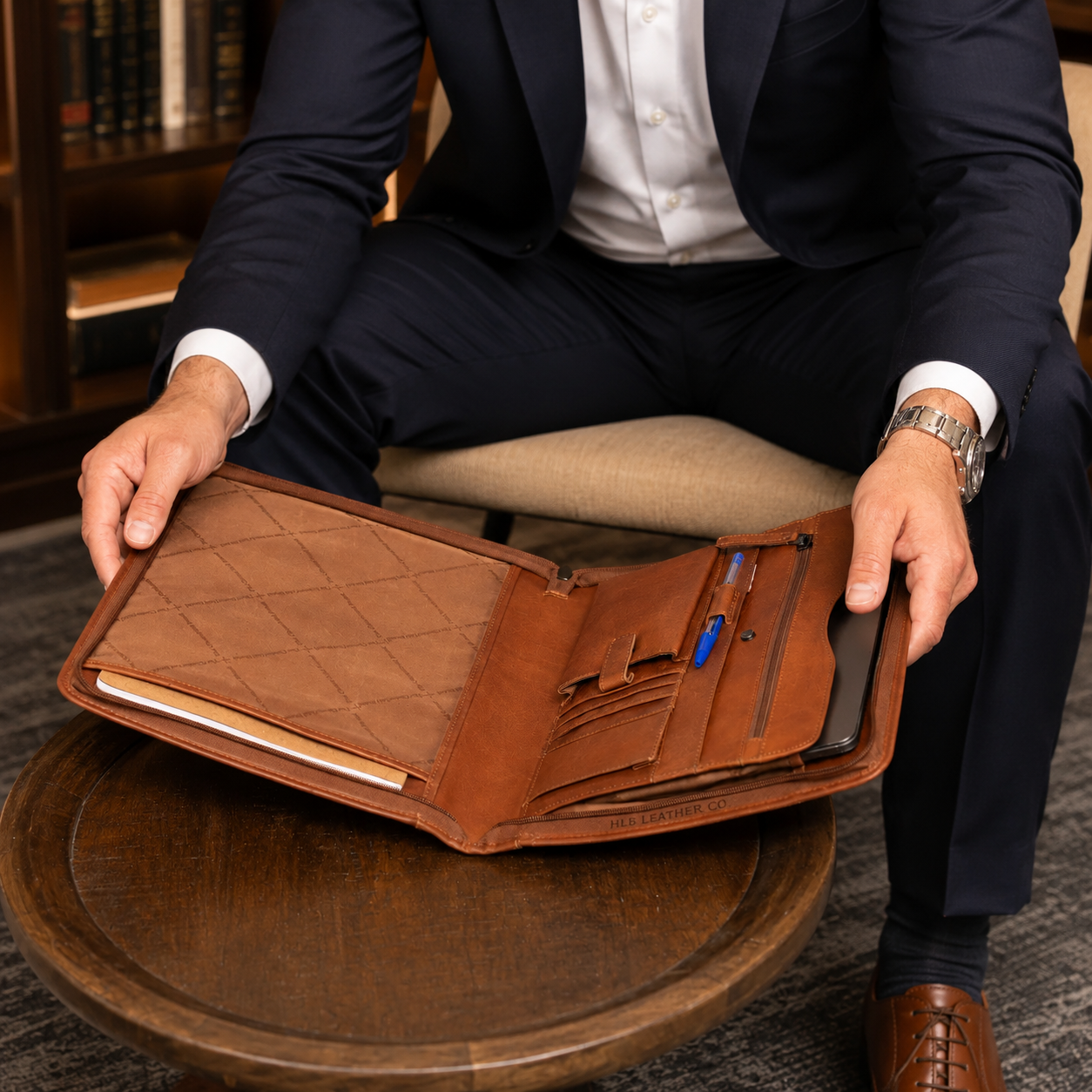 Barnet Cognac A4 Leather Portfolio – Zipped Document & Tablet Organizer