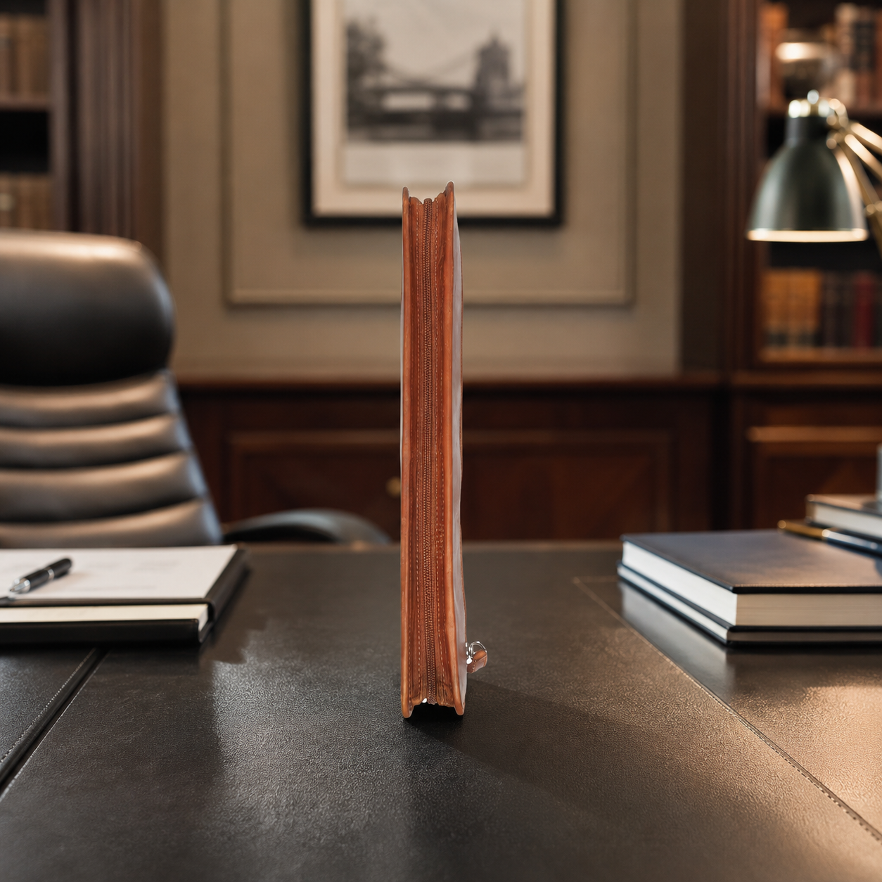 Moreton Cognac Leather Portfolio – Ring Binder, Tablet & Document Organizer