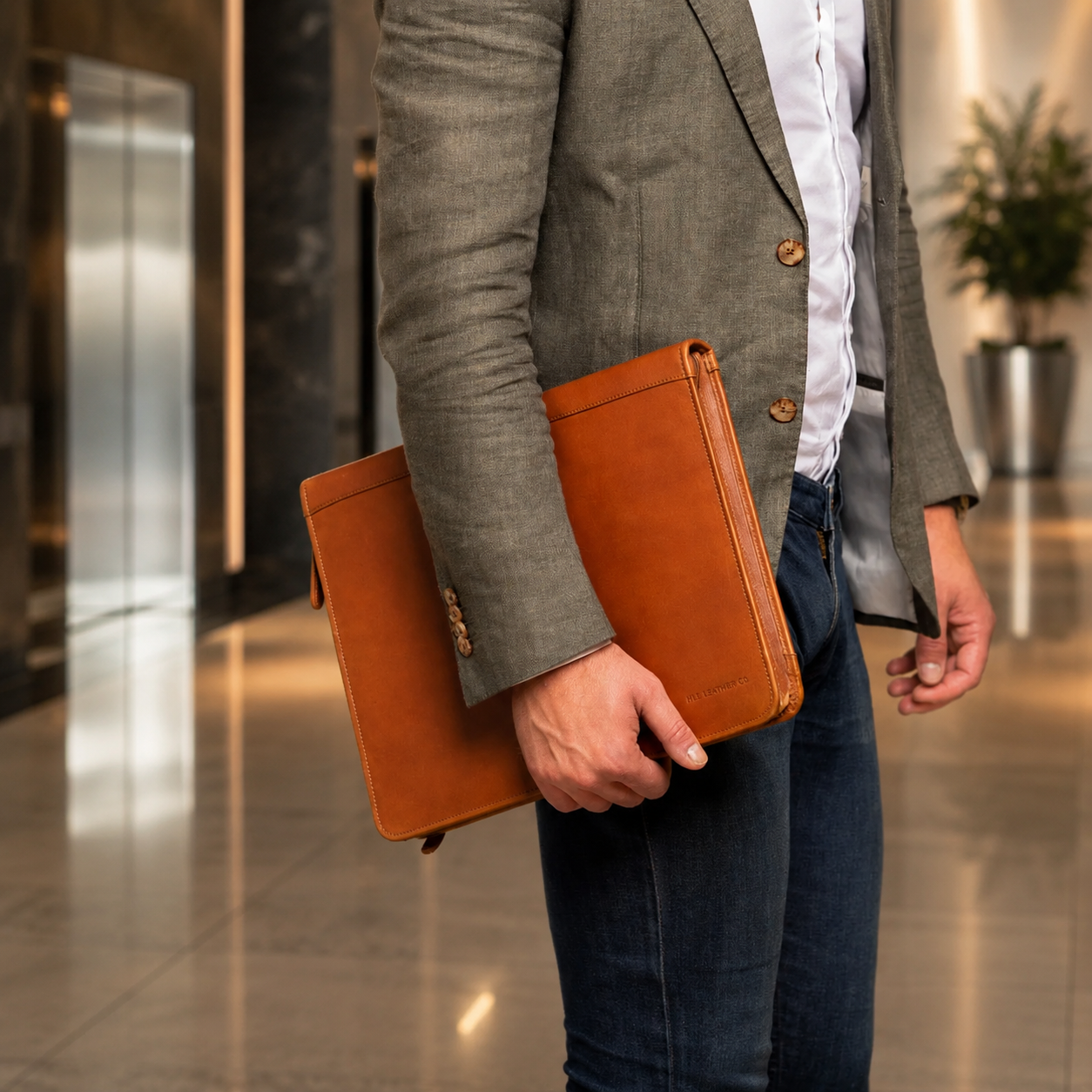 Moreton Cognac Leather Portfolio – Ring Binder, Tablet & Document Organizer
