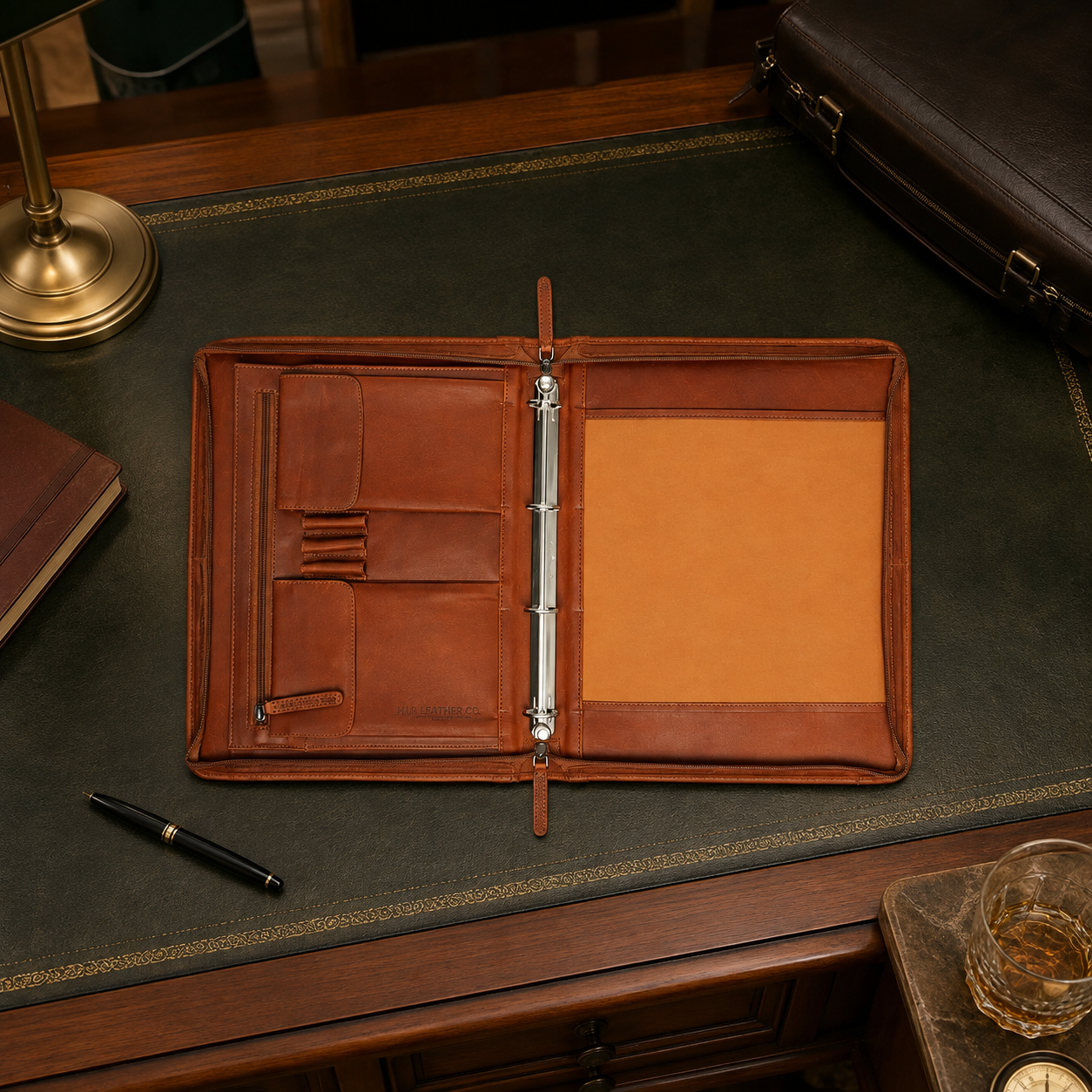 Moreton Cognac Leather Portfolio – Ring Binder, Tablet & Document Organizer