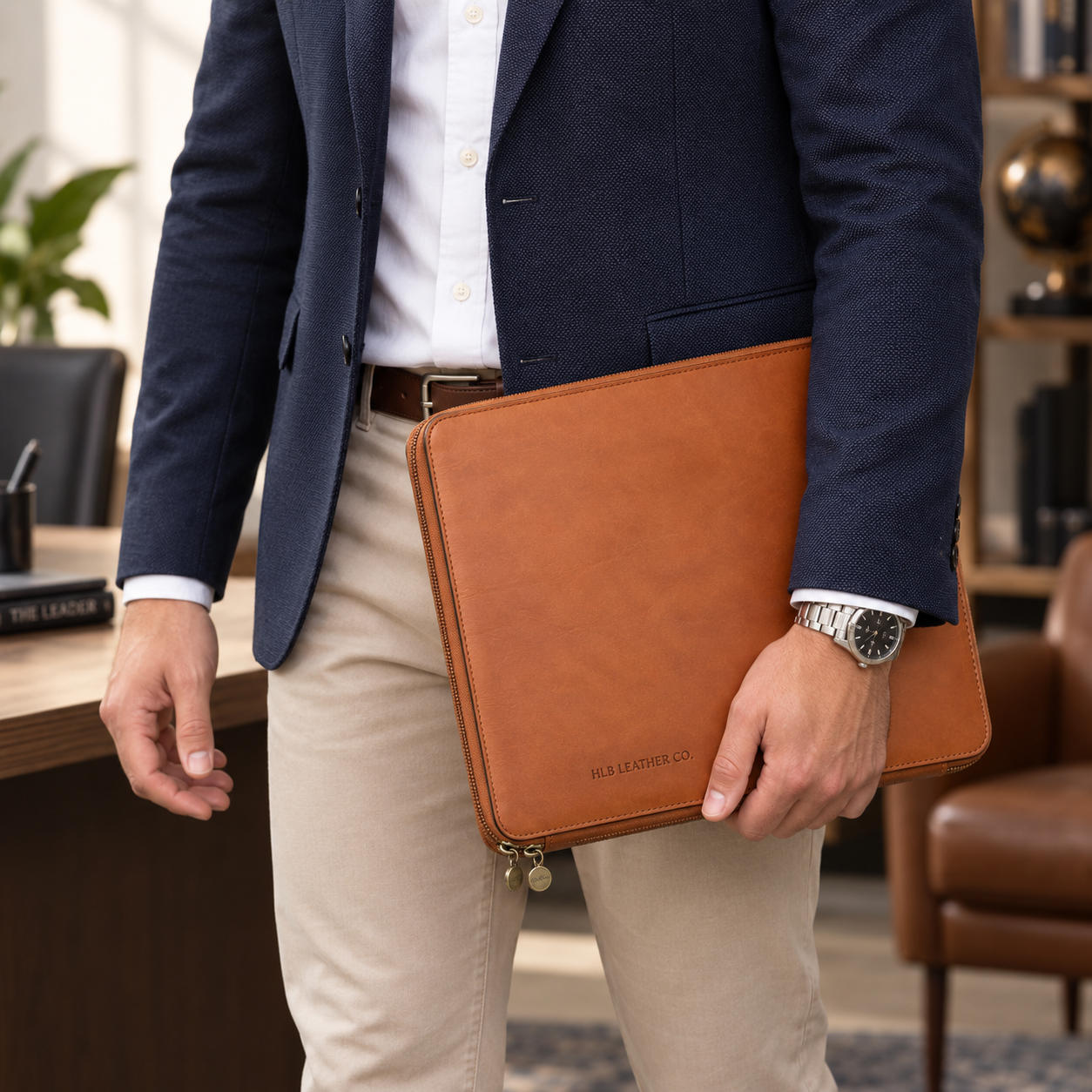Colonial Brown Cowhide Leather Portfolio – Handmade Italian Business Folio