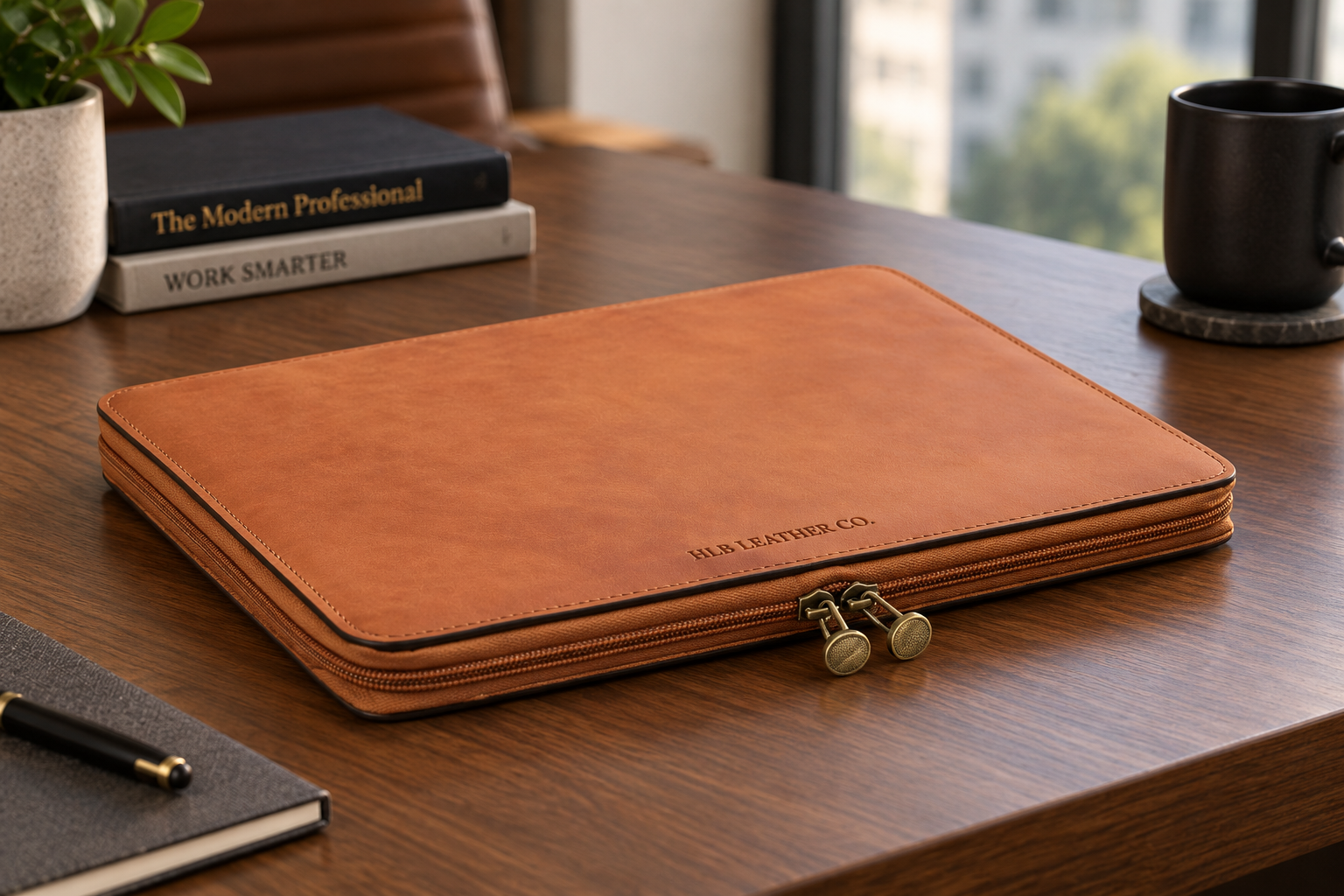 Colonial Brown Cowhide Leather Portfolio – Handmade Italian Business Folio