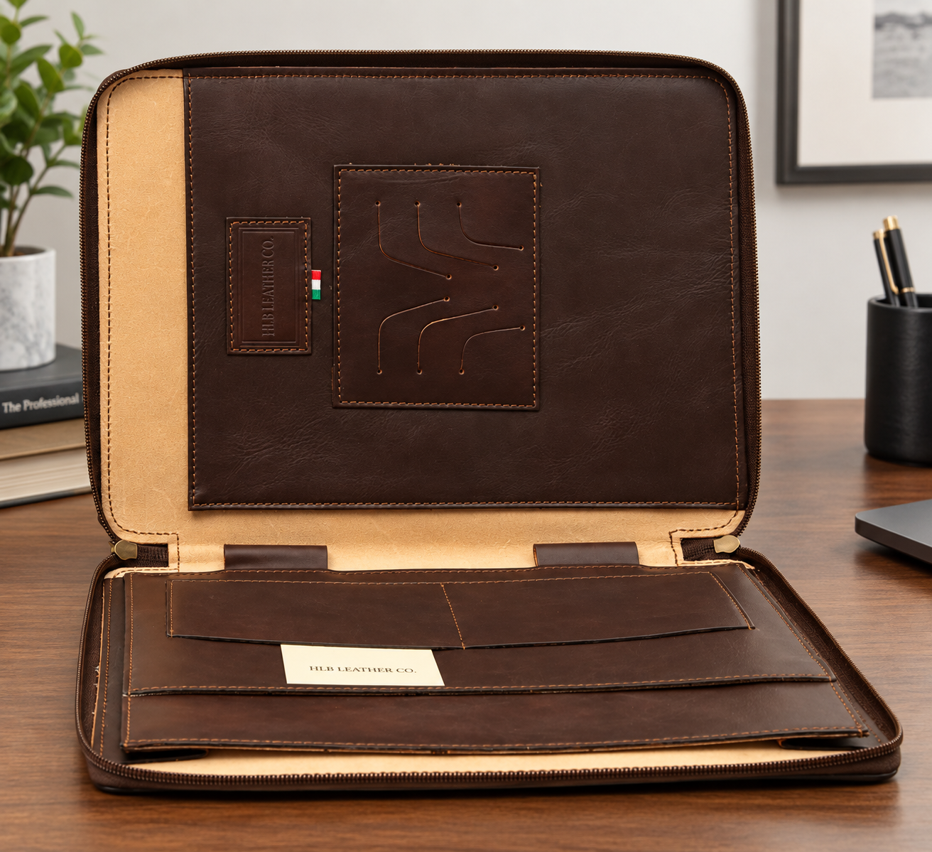 Brown Cowhide Leather Portfolio – Handmade Italian Business Folio