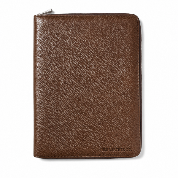 Tobacco Pebble A4 Zipped Leather Padfolio – Executive Business Portfolio