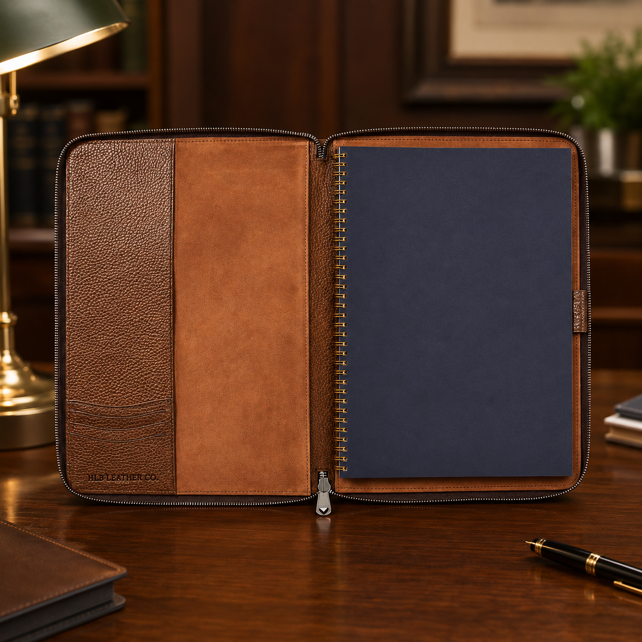 Tobacco Pebble A4 Zipped Leather Padfolio – Executive Business Portfolio