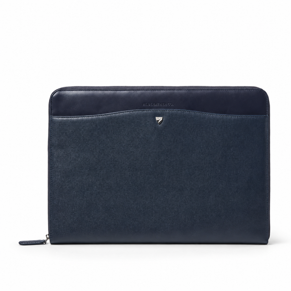 Navy Saffiano 16-Inch Leather Laptop Folio Case – Executive Business Sleeve