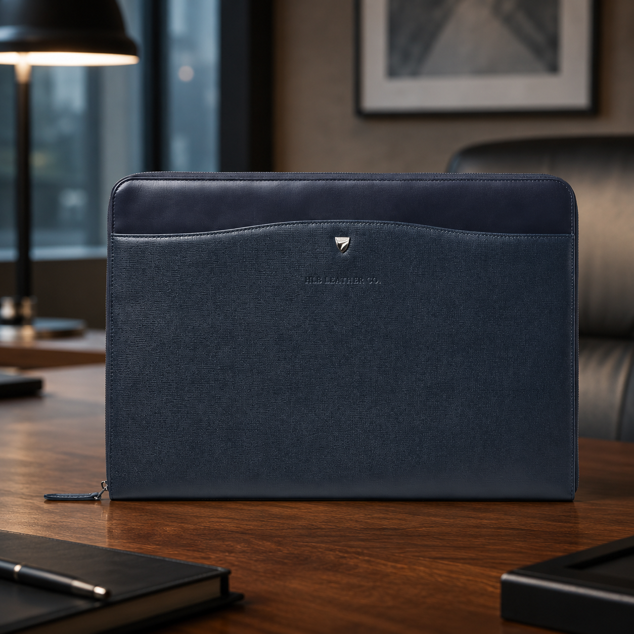 Navy Saffiano 16-Inch Leather Laptop Folio Case – Executive Business Sleeve
