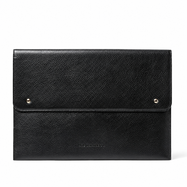 Black Pebble 16-Inch Leather Laptop Folio Case – Classic Executive Business Sleeve