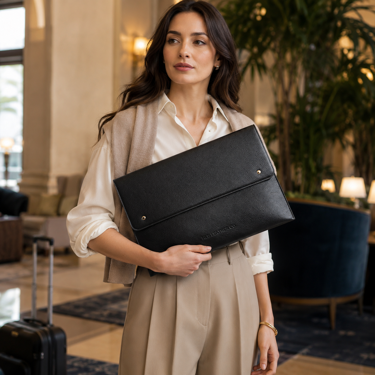 Black Pebble 16-Inch Leather Laptop Folio Case – Classic Executive Business Sleeve