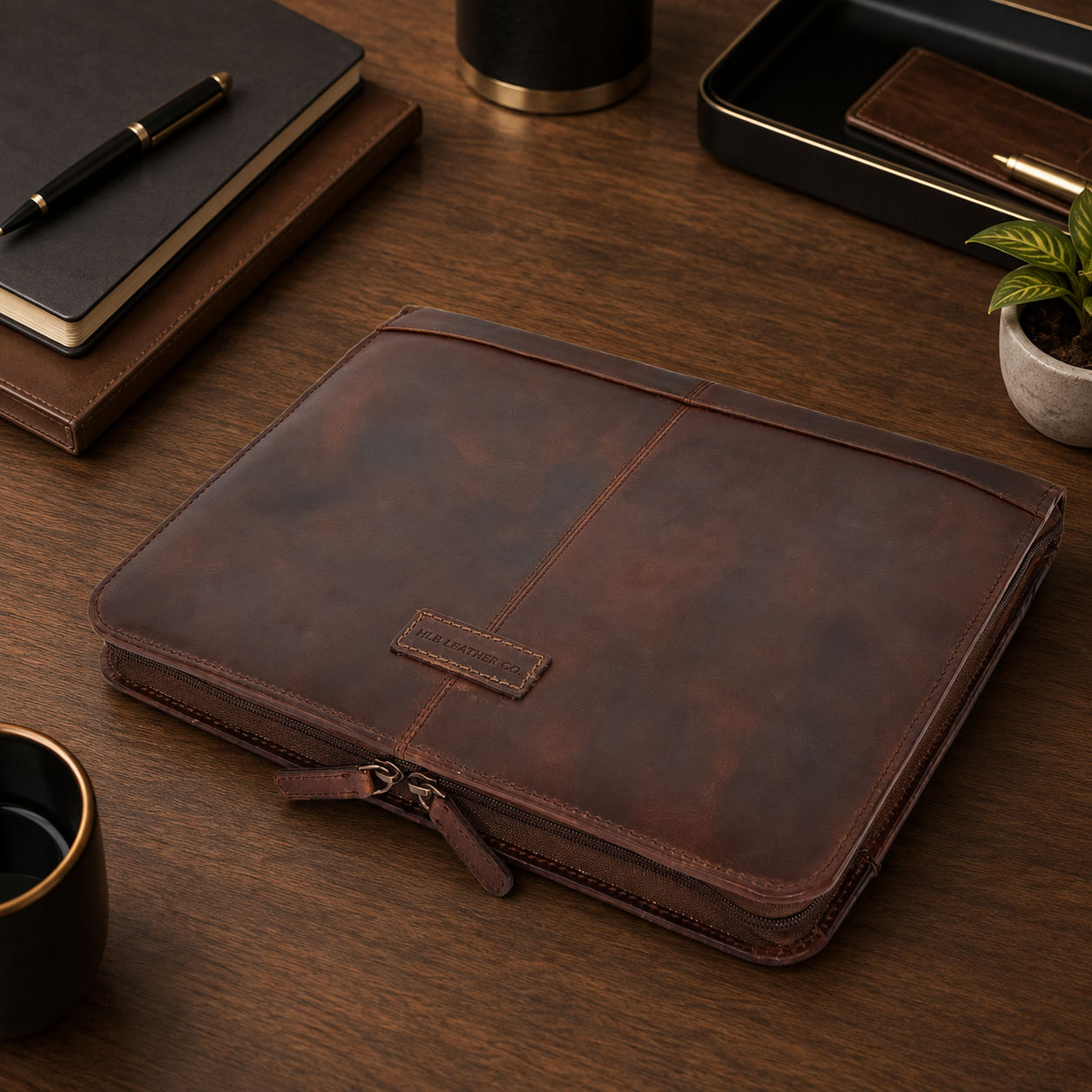 Falkirk Brown Leather Document Folder – Detachable Ring Binder Portfolio Case