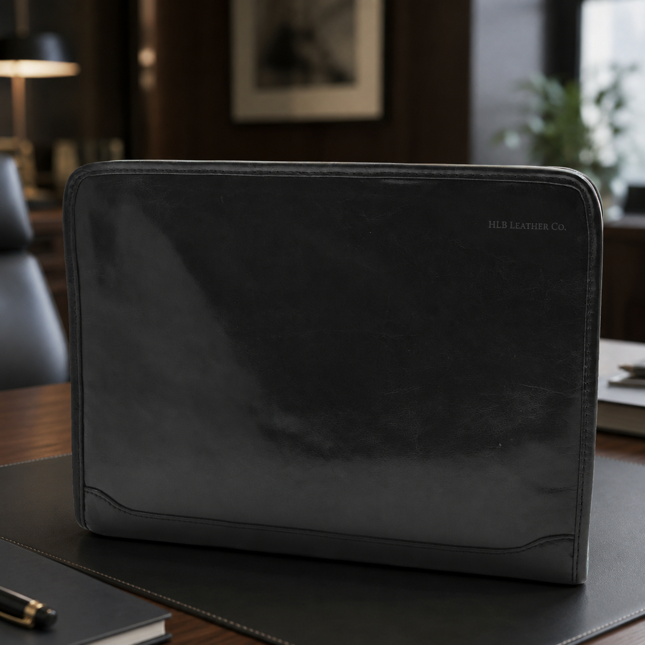 Muker Black Leather Portfolio Case – A4 Ring Binder Business Organizer